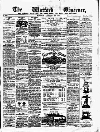 cover page of Watford Observer published on November 15, 1873