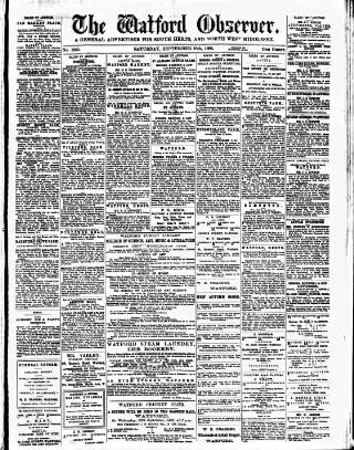 cover page of Watford Observer published on September 18, 1886