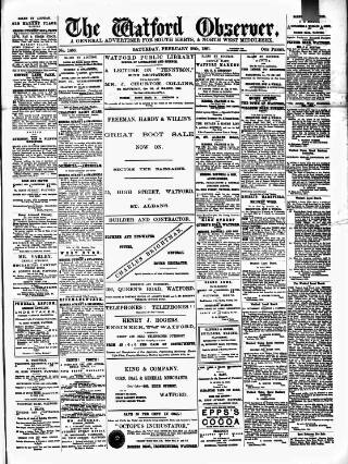 cover page of Watford Observer published on February 28, 1891