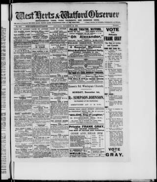 cover page of Watford Observer published on November 30, 1918
