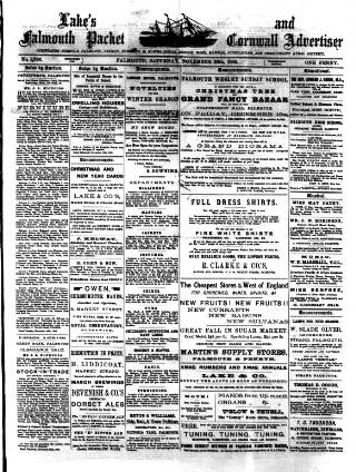 cover page of Lake's Falmouth Packet and Cornwall Advertiser published on November 30, 1889