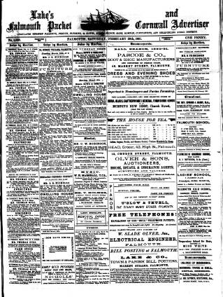 cover page of Lake's Falmouth Packet and Cornwall Advertiser published on February 28, 1891