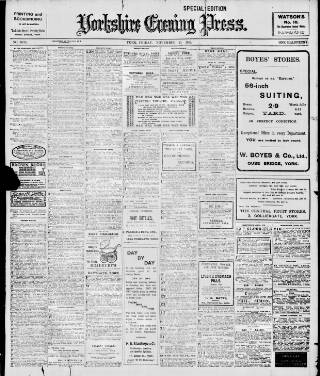 cover page of Yorkshire Evening Press published on November 15, 1912