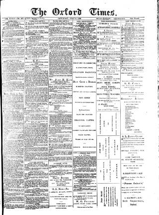 cover page of Oxford Times published on July 6, 1878