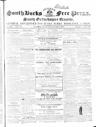 cover page of South Bucks Free Press published on November 15, 1862