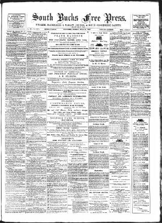 cover page of South Bucks Free Press published on July 28, 1882