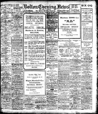 cover page of Bolton Evening News published on February 28, 1908