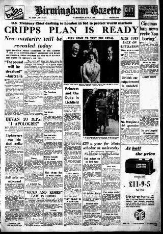 cover page of Birmingham Daily Gazette published on July 6, 1949