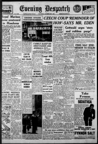 cover page of Evening Despatch published on February 28, 1948