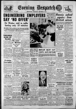 cover page of Evening Despatch published on December 30, 1953