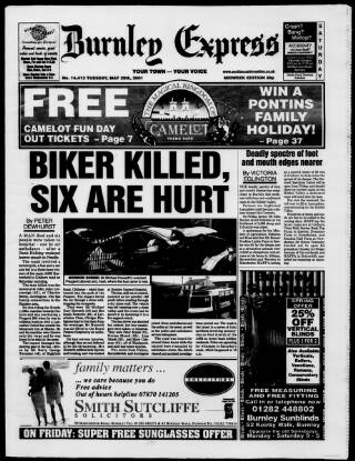cover page of Burnley Express published on May 29, 2001