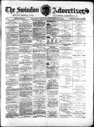 cover page of Swindon Advertiser and North Wilts Chronicle published on November 30, 1874