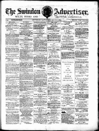 cover page of Swindon Advertiser and North Wilts Chronicle published on July 6, 1878