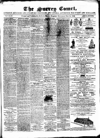 cover page of Surrey Comet published on November 15, 1862