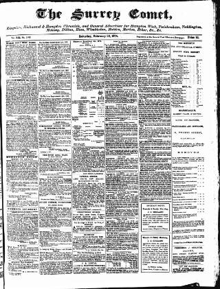 cover page of Surrey Comet published on February 28, 1874