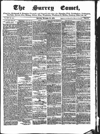 cover page of Surrey Comet published on November 30, 1878