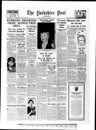 cover page of Yorkshire Post and Leeds Intelligencer published on September 18, 1952
