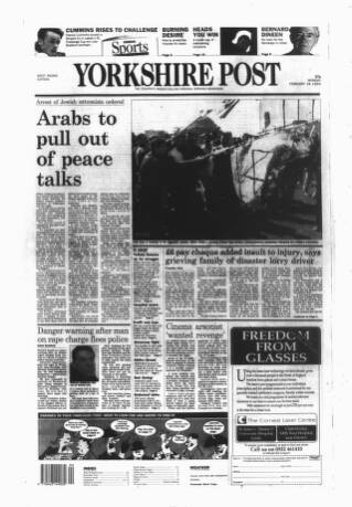 cover page of Yorkshire Post and Leeds Intelligencer published on February 28, 1994