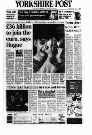 cover page of Yorkshire Post and Leeds Intelligencer published on May 29, 2001