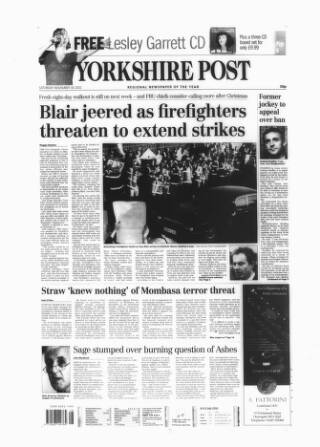 cover page of Yorkshire Post and Leeds Intelligencer published on November 30, 2002