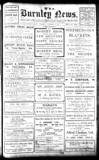 cover page of Burnley News published on November 15, 1913