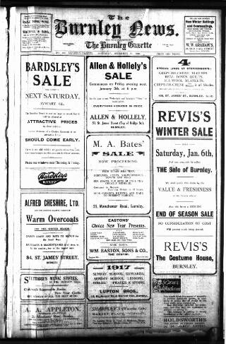 cover page of Burnley News published on December 30, 1916