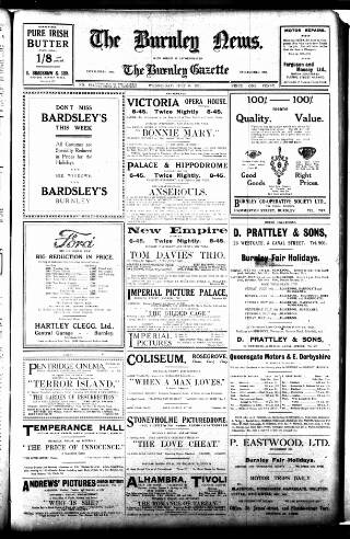 cover page of Burnley News published on July 6, 1921