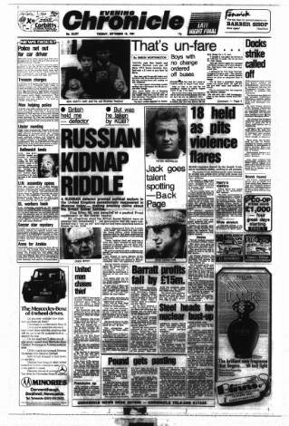 cover page of Newcastle Evening Chronicle published on September 18, 1984