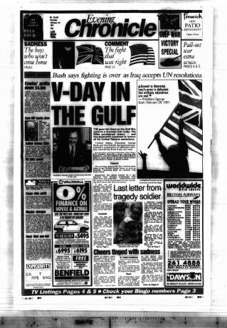 cover page of Newcastle Evening Chronicle published on February 28, 1991