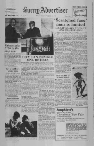 cover page of Surrey Advertiser published on September 18, 1957
