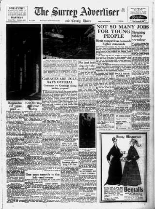 cover page of Surrey Advertiser published on November 15, 1958