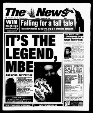 cover page of Portsmouth Evening News published on December 30, 2000