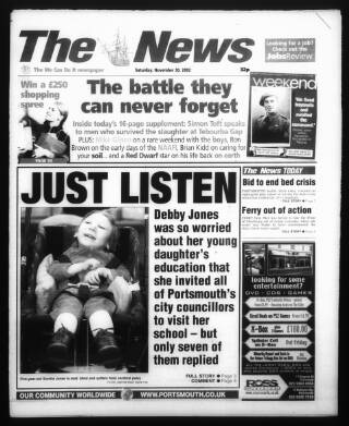 cover page of Portsmouth Evening News published on November 30, 2002