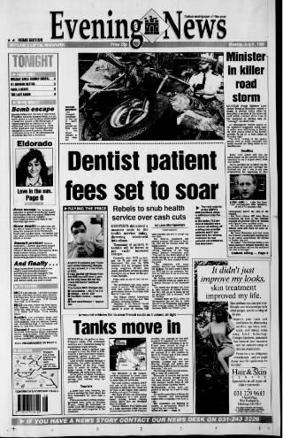 cover page of Edinburgh Evening News published on July 6, 1992