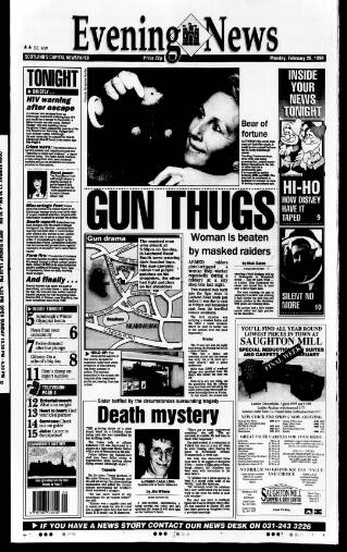 cover page of Edinburgh Evening News published on February 28, 1994