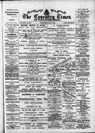 cover page of Coventry Times published on July 6, 1881
