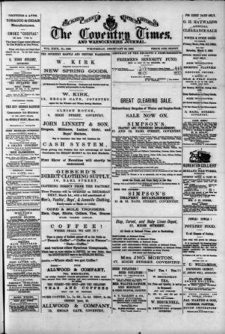 cover page of Coventry Times published on February 28, 1883