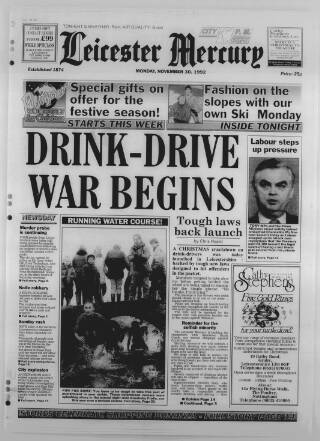 cover page of Leicester Daily Mercury published on November 30, 1992