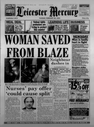 cover page of Leicester Daily Mercury published on February 28, 1995