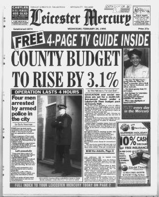 cover page of Leicester Daily Mercury published on February 28, 1996