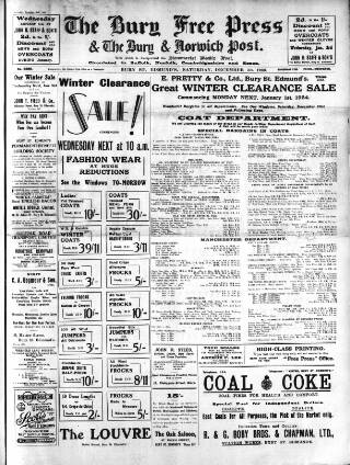 cover page of Bury Free Press published on December 30, 1933