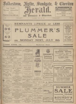 cover page of Folkestone, Hythe, Sandgate & Cheriton Herald published on July 6, 1929