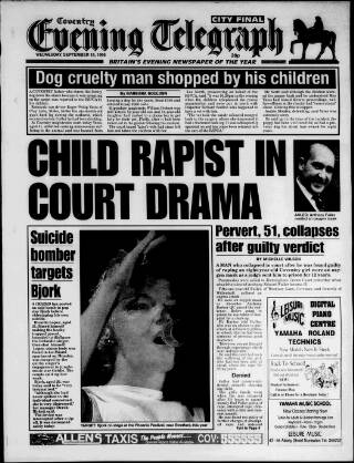 cover page of Coventry Evening Telegraph published on September 18, 1996