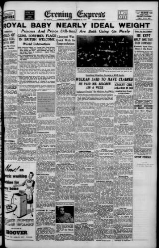 cover page of Liverpool Evening Express published on November 15, 1948