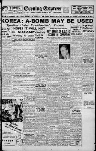 cover page of Liverpool Evening Express published on November 30, 1950