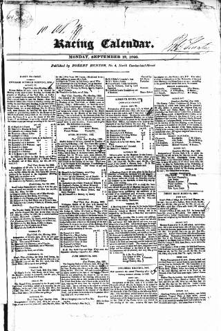 cover page of The Irish Racing Book and Sheet Calendar published on September 18, 1826