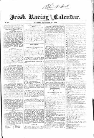 cover page of The Irish Racing Book and Sheet Calendar published on November 15, 1862