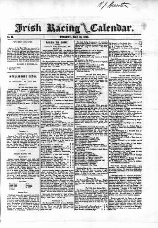 cover page of Irish Racing Book and Sheet Calendar published on May 19, 1868