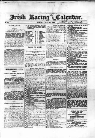 cover page of The Irish Racing Book and Sheet Calendar published on July 13, 1868