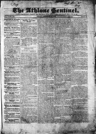 cover page of Athlone Sentinel published on December 30, 1836